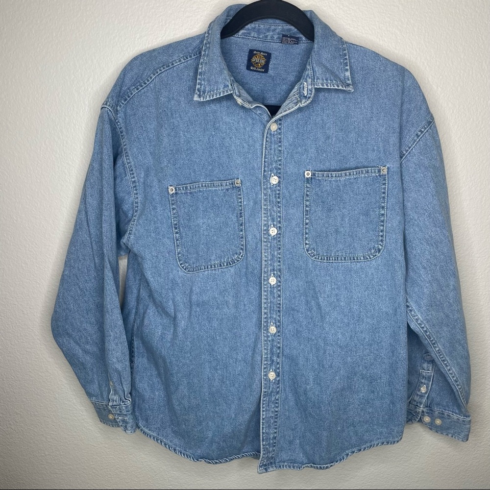 Gap Basics Denim Blue Jean Long Sleeve Button Up Cozy Shirt Size XXL